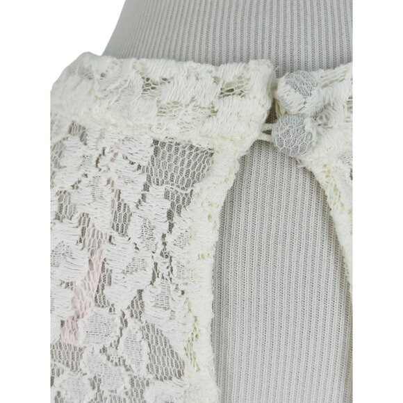 Free People White Vintage Inspired Sheer Floral Lace Mock Neck Casual Boho Top - Picture 9 of 16